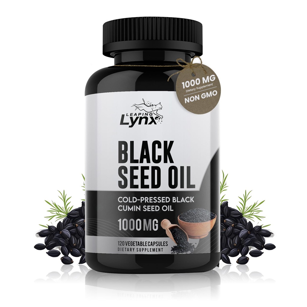 Leaping Lynx Black Seed Oil 1000mg – Cold-Pressed Nigella Sativa Softgels for Immune, Heart, Joint & Skin Health | 120 Softgels (60-Day Supply) | Non-GMO, Cold Pressed Black Cumin Seed Oil