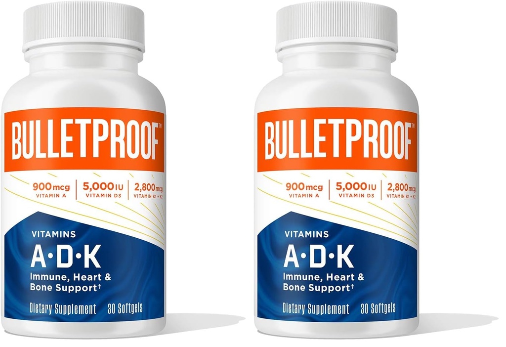 Bulletproof Vitamins A-D-K Softgels, 30 Count, Supplement for Heart, Bone Health and Immune Support (Pack of 2)