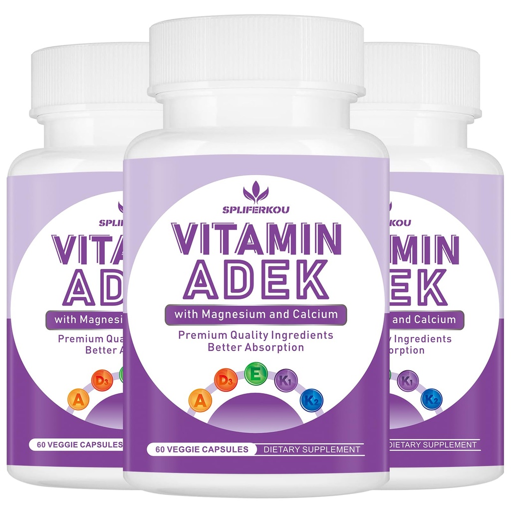 ADEK Vitamins Supplement, Vitamin A + Vitamin D3 + Vitamin E + Vitamin K1 + Vitamin K2, ADK Vitamin Supplement with Minerals and Antioxidants, Gluten-Free, 180 Capsules
