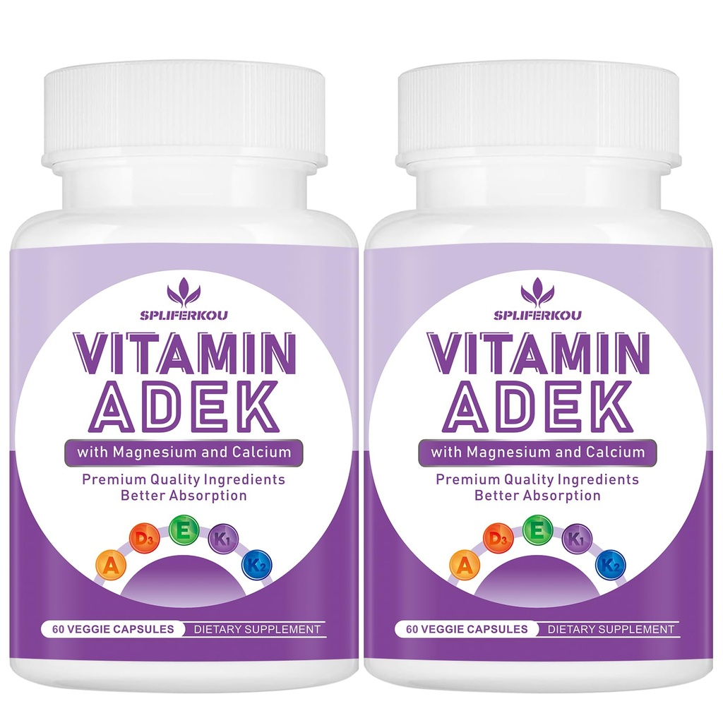 ADEK Vitamins Supplement, Vitamin A + Vitamin D3 + Vitamin E + Vitamin K1 + Vitamin K2, ADK Vitamin Supplement with Minerals and Antioxidants, Gluten-Free, 120 Capsules