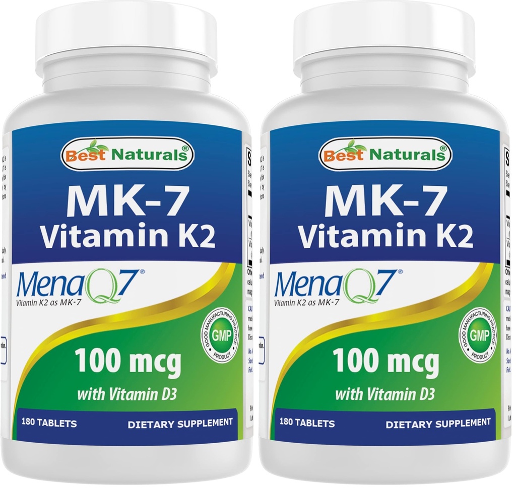 Best Naturals Vitamin K2 (MK7) with D3 Supplement Bone and Heart Health (5000 IU Vitamin D3 & 100 mcg Vitamin K2 MK7), 180 Tablets (Pack of 2)