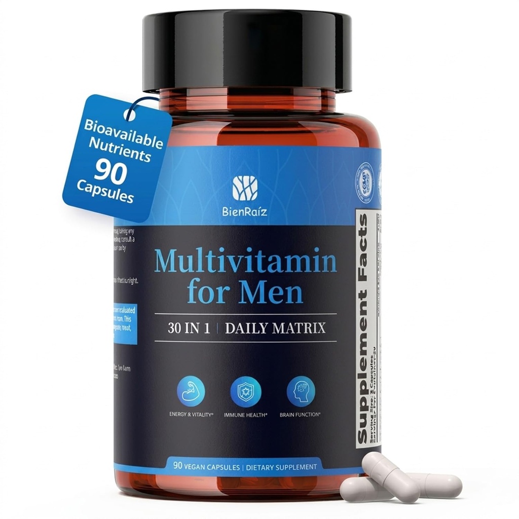 Men's Multivitamin with CoQ10 & PQQ — 5-MTHF Folate, Vitamin K2 MK-7, Chelated Zinc & Magnesium, 90 Capsules, 30-Day Supply
