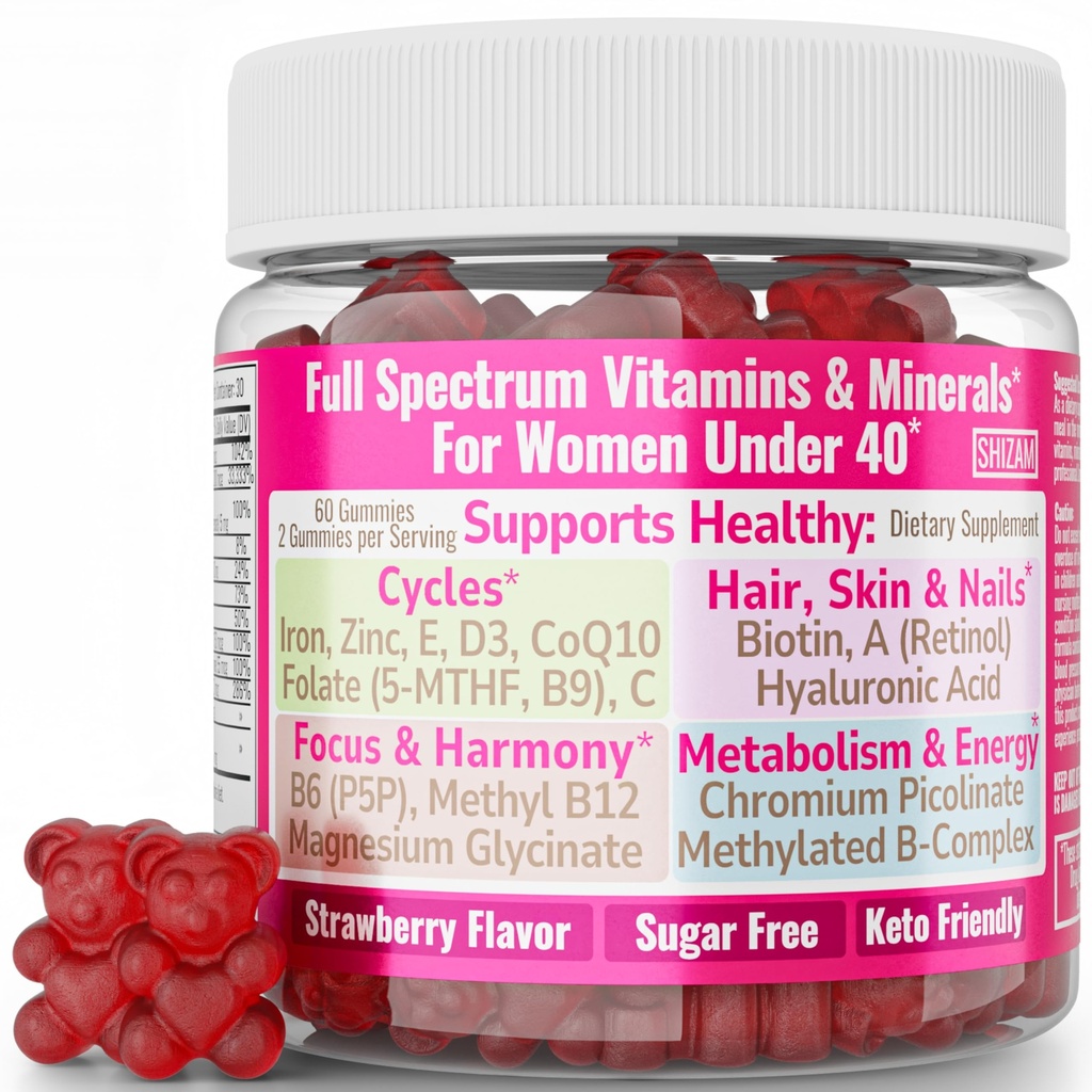 SHIZAM Folate (5-MTHF) & Methylfolate Gummies with Chromium Picolinate, Biotin, Vitamin D3, B6 P5P & Methylated B-Complex for Women