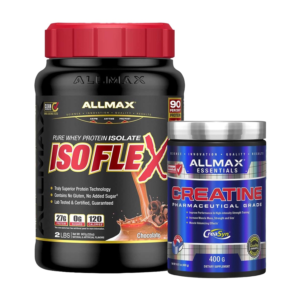ALLMAX Isoflex Whey Protein Isolate + Creatine Monohydrate Stack – Fast Absorbing Protein & Performance Formula – Muscle Growth and Recovery