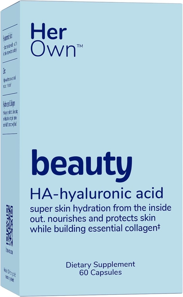 Her Own Beauty Hyaluronic Acid Capsules, Skin Hydration, Nourishes and Protects Skin, Essential Collagen, Hyaluronic Acid, Supports Beautiful Skin, with Zinc, Magnesium, Vitamin C, 60 Count