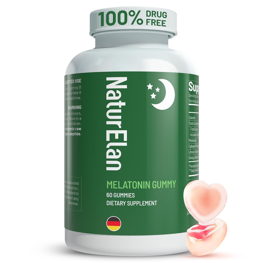 Melatonin Gummies with Ginkgo Biloba Extract, Lemon Balm Extract & Collagen Peptide, 3mg Melatonin, Drug Free Sleep Aid, Strawberry Flavored, 60 Count, Sleep Support Gummies for Restful Sleep