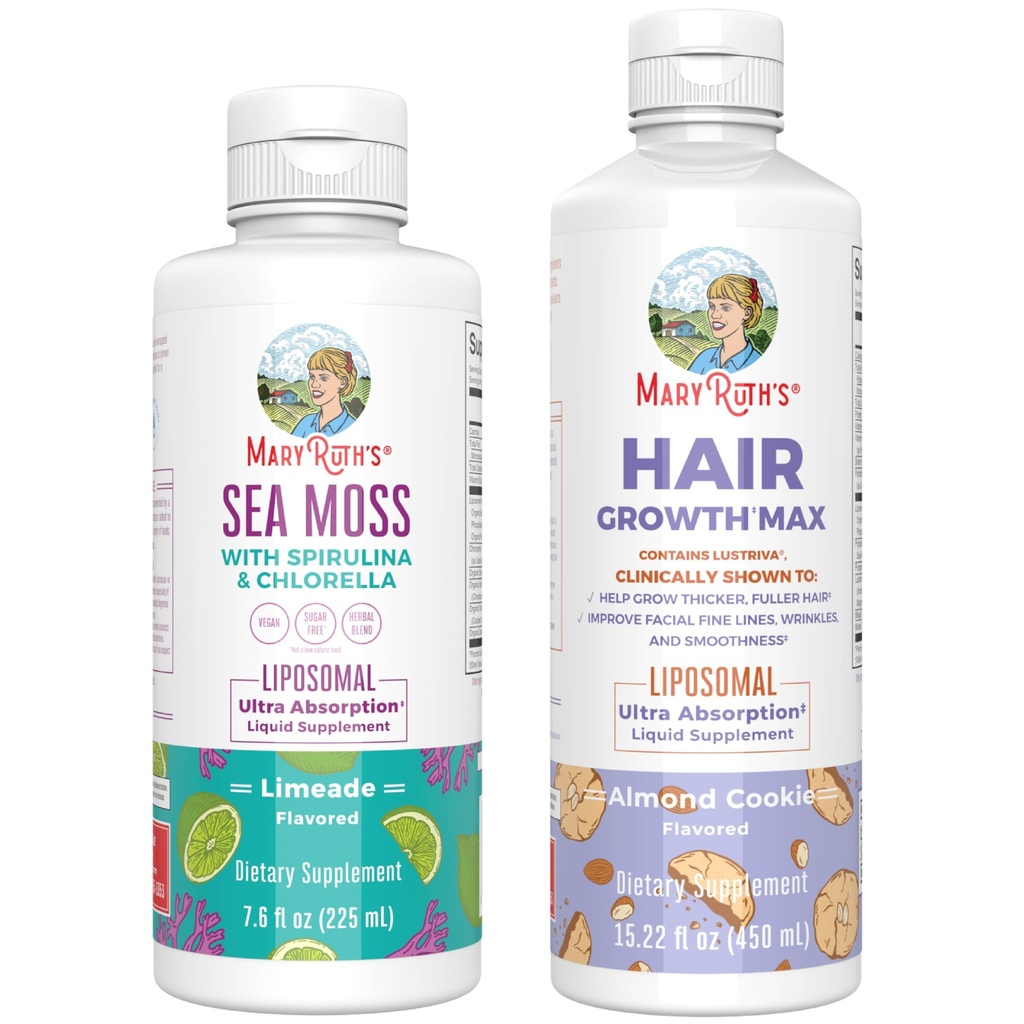 MaryRuth Organics Sea Moss Liposomal (Limeade) & Hair Growth MAX (Amond Cookie) 