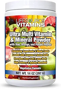 LevenBron Vitaminen Ultra Multi Vitamine & Mineraal Poeder W/Fytos Rood Phyto Paars en Phyto Oranje - 30 dagen Levering