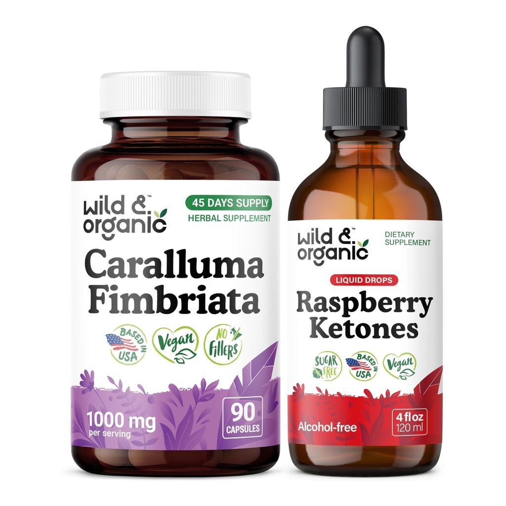 Wild & Organic Caralluma Fimbriata 90 Capsules & Raspberry Ketones Tincture 4 fl oz