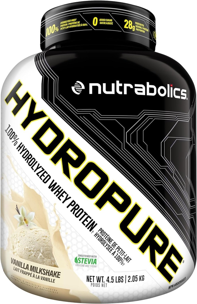 Nutrabolics Hydropure Whey Protein Powder | 100% Hydrolyzed Whey Protein | 28g Protein, Fast Absorbing Protein, Low Fat, Low Carbs | 57 Servings, 4.5LB (Vanilla Milkshake)