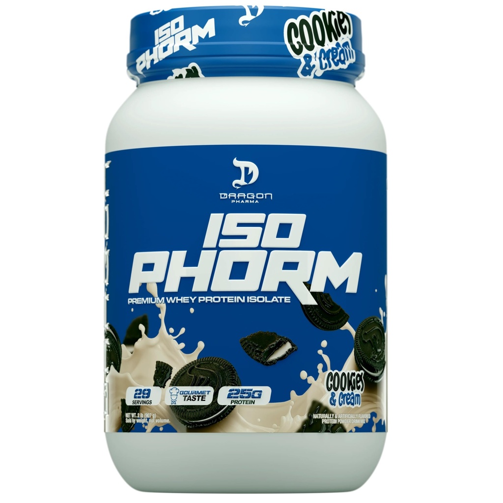 DRAGON PHARMA Isophorm, Hydrolized Whey Protein Isolate, Fast Absorption Premium Whey Protein, Maximize Recovery, Great Tasting, 25g Per Serving (2 lb, Cookies & Cream)