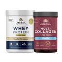 Ancient Nutrition Grass-fed Whey + Fat Loss Protein Powder, Vanilla Cinnamon, 18 Servings + Multi Collagen Peptides Protein Powder, Vanilla, 24 Servings