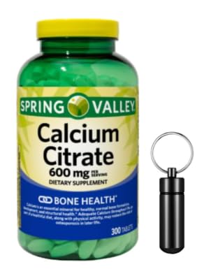 Calcium Citrate 600mg Supplement, 300 Count, High Absorption Tablets for Bone Health with Pill Holder
