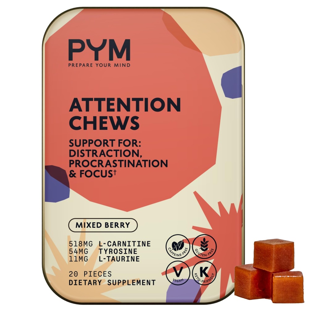 PYM Attentie Kauwt Ondersteuning voor Procrastinatie, Focus & Productivity, 20 Telling 