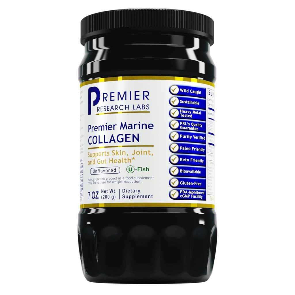 Premier Research Labs Marine Collagen - Marine Collagen Peptides, Hydrolyzed Marine Collagen Powder, Fish Collagen for Women and Men, 5g Collagen Per Serving for Skin, Joint, and Gut Health - 7 Oz