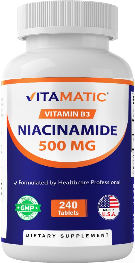 Vitamatic Niacinamide 500 mg 240 tabletten - Flush Free Vitamine B3 - Ondersteunt energieproductie