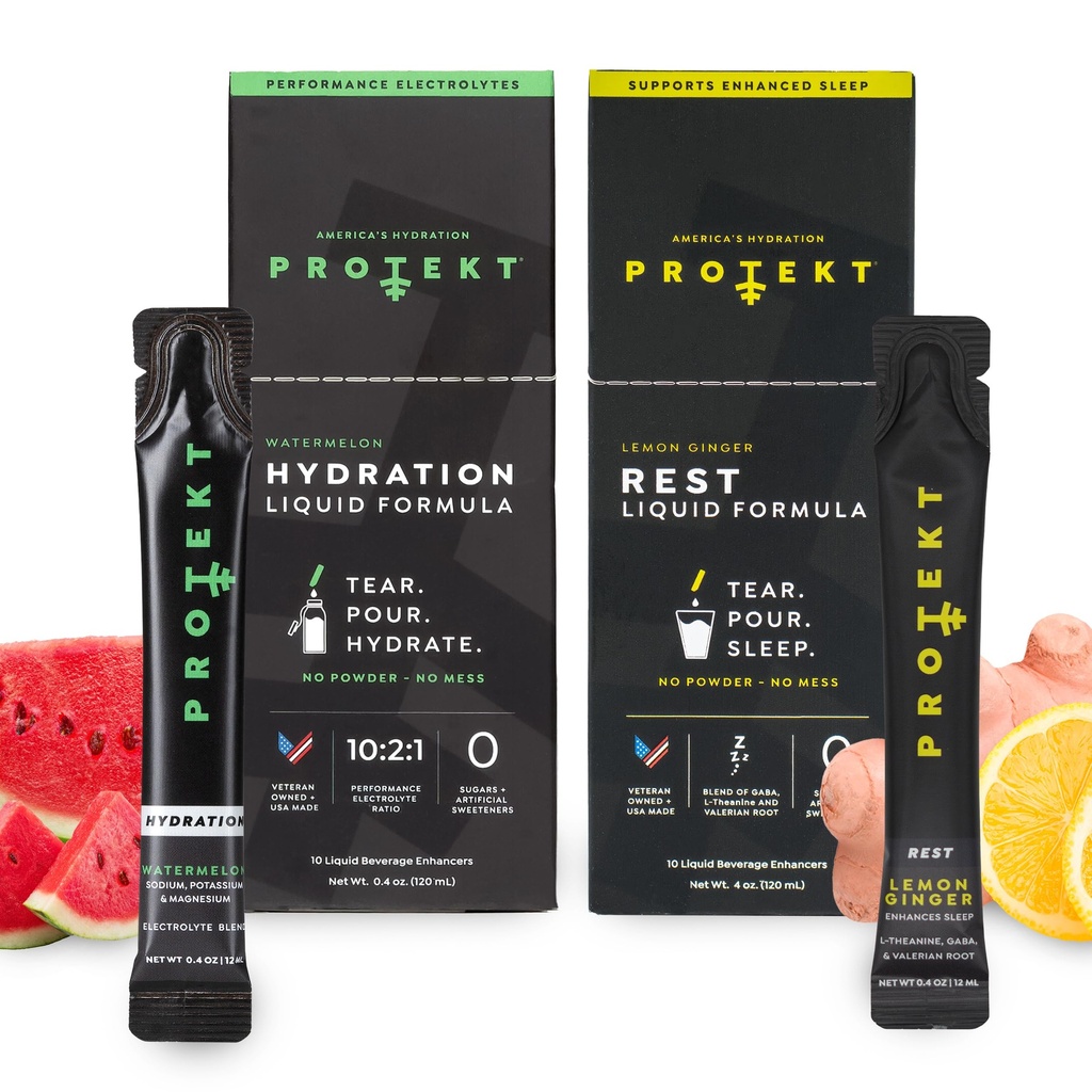 PROTEKT Electrolyte Packets for Recovery & Hydration, Watermelon, 10 Pack | GABA L Theanine Supplement | Melatonin-Free Sleep Aid for Adults, Lemon Ginger, Pack of 10
