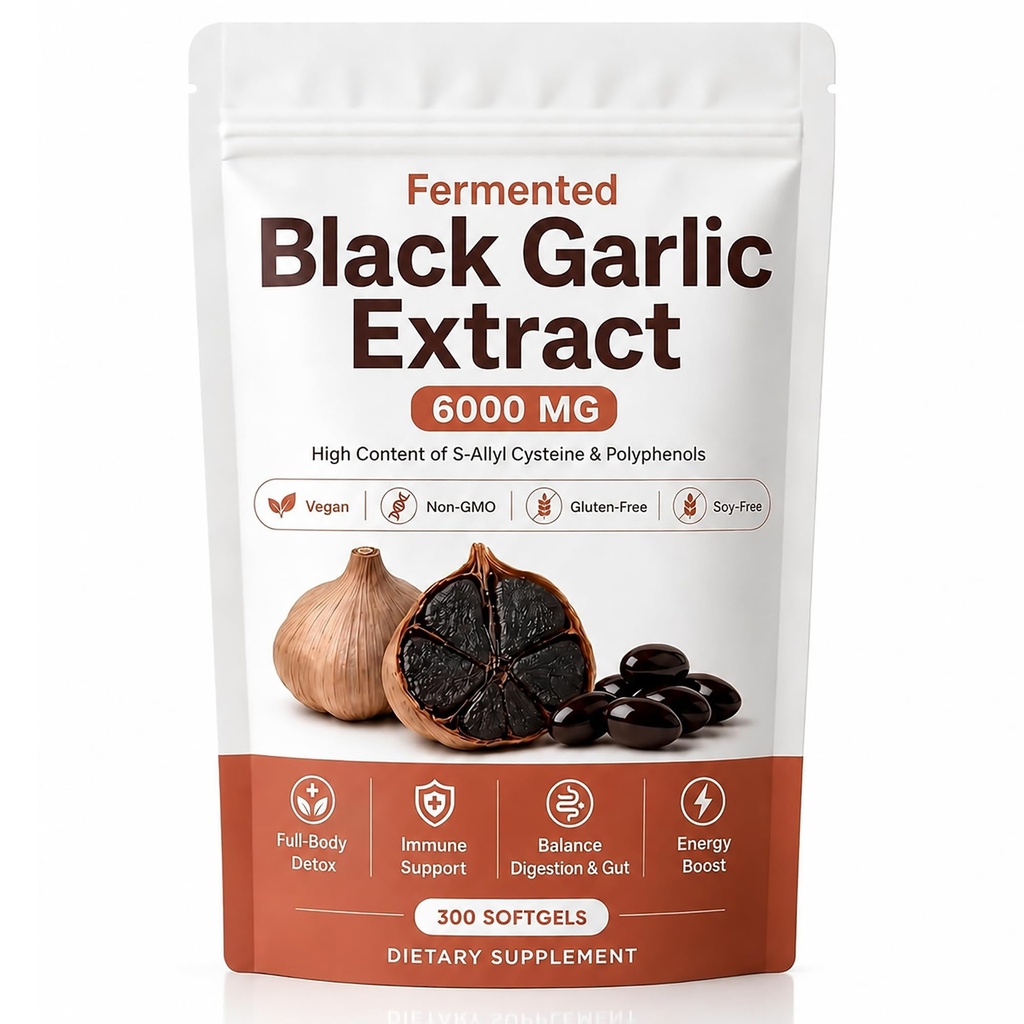 Fermented Black Garlic Extract - 300 Softgels, Odorless Aged Black Garlic Organic Supplement, Daily Wellness Formula for Immune & Digestive Support, Vegan, Non-GMO & Gluten-Free