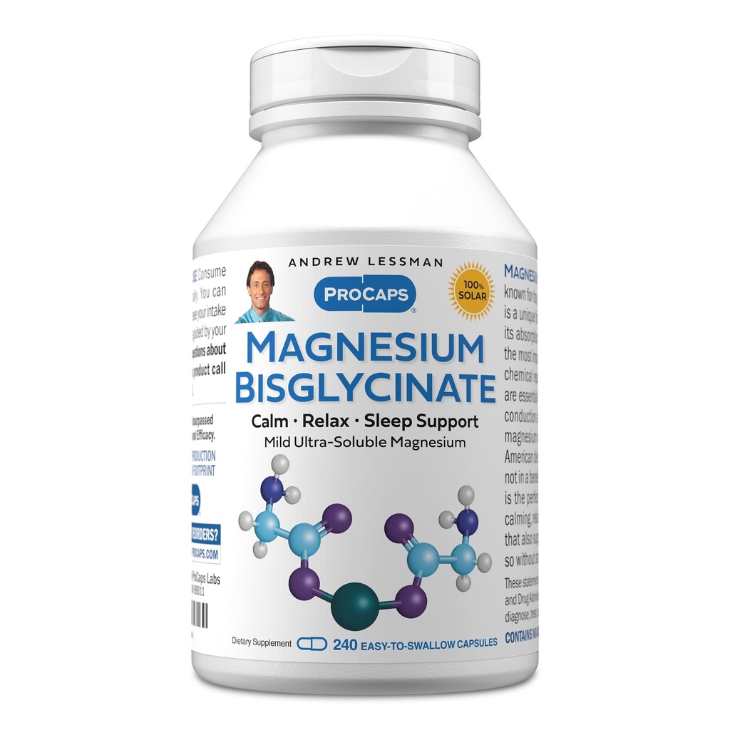 ANDREW LESSMAN Magnesium Bisglycinate - 240 Capsules - 70mg. Gentle, Highly Absorbable, Non-Laxative, Calming Magnesium for Relaxation. Enhanced Absorption. No Stomach Upset