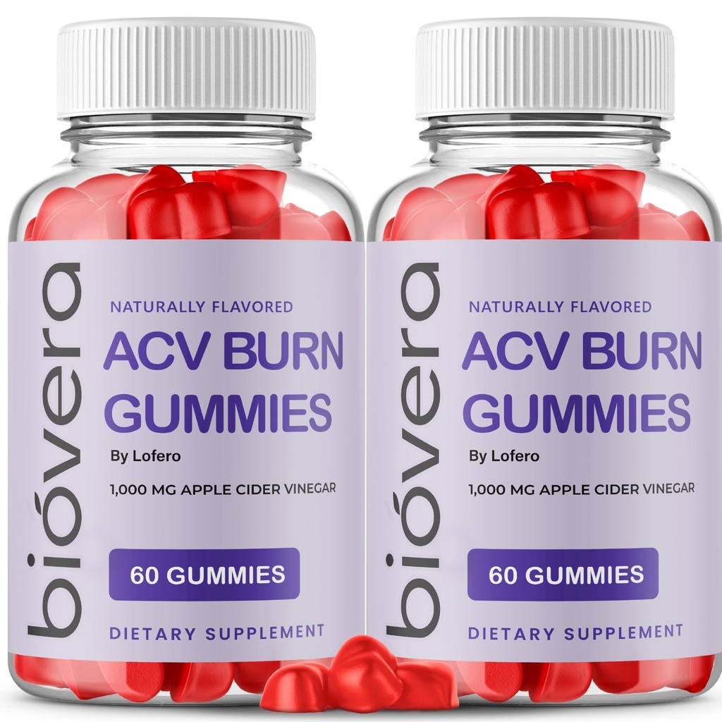 (2 Pack) Biovera ACV Burn Gummies, Bio Vera Apple Cider Vinegar Supplement Gummys Loss Support Formula Premium All- Natural Ingredients Advanced Maximum Strength for Overall Health & Wellness (120 ct)