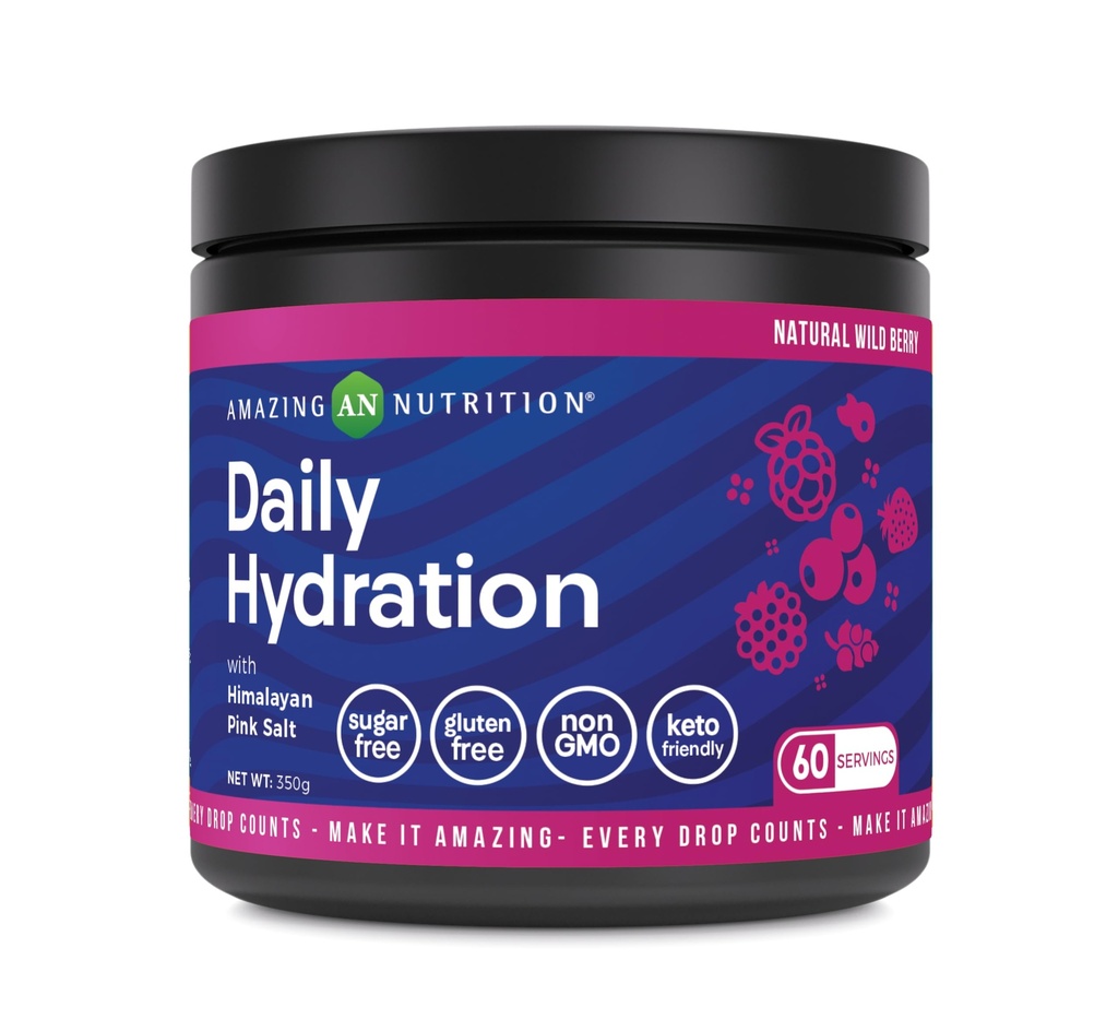 Amazing Nutrition Daily Hydration, Electrolyte Powder 30 Servings | Packed with Essential Minerals | Sugar-Free | Keto Friendly | Non-GMO | Gluten-Free (60 Servings | Natural Wild Berry)