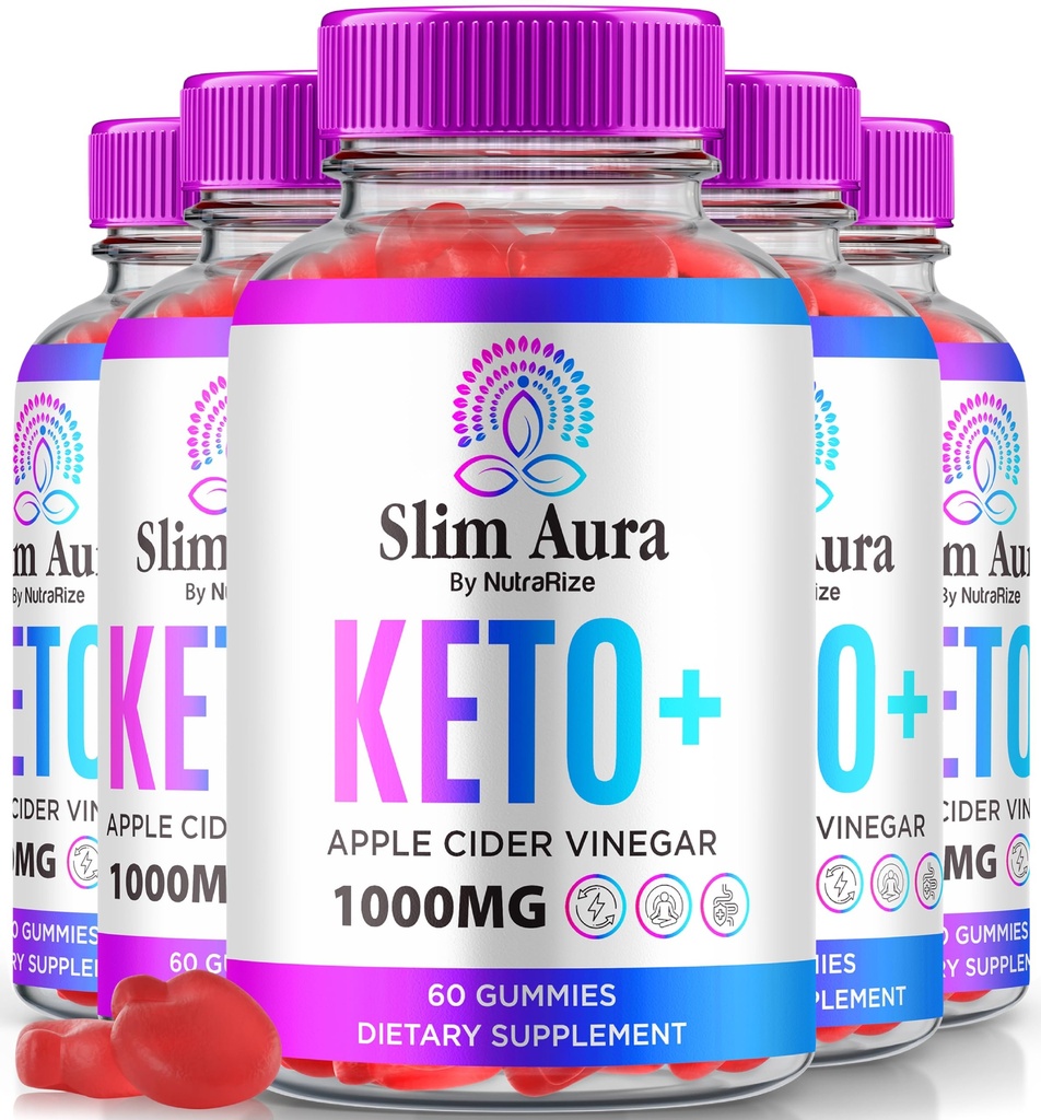 (5 Pack) Slim Aura Keto ACV Gummies, Official Slim Aura Keto Gummies For Weight Loss, Natural Keto Plus Apple Cider Vinegar Gummy, Premium Keto+ACV Formula, SlimAura ACV Keto Gomitas (300 Gummies)
