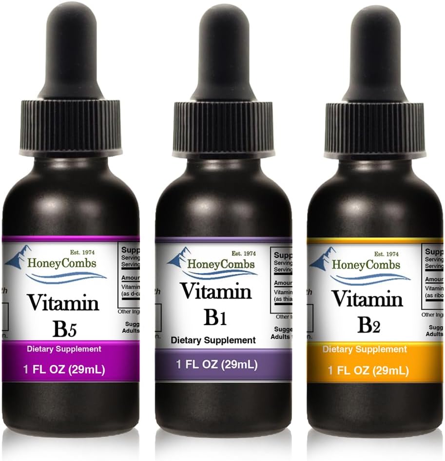HoneyCombs Liquid Drops 1oz Bespaar 10% - Vitamine B5 (pantotheenzuur) + Vitamine B2 (Riboflavine) + Vitamine B1 (Thiamine)
