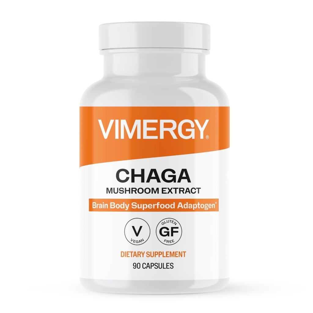 Vimergy Chaga Capsules – Superfood Cellular Support* – Cardiovascular Health Benefits* – Kosher, Vegan, Gluten-Free – 90 Capsules