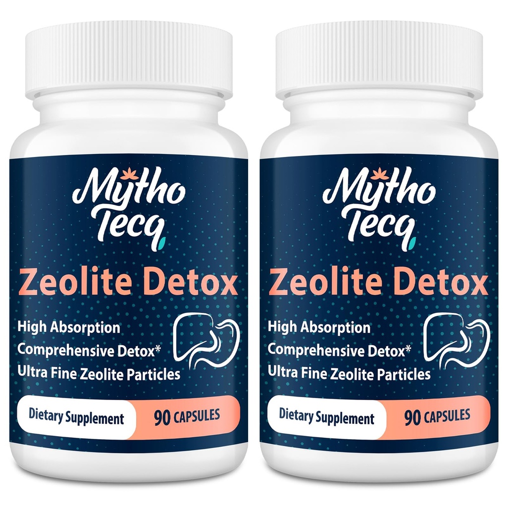 MythoTecq 2300 MG Zeolite Detox Capsules - Activated Charcoal & Bentonite Clay, Highly Absorbable Full Body, Liver & Gut Cleanse, Zeolite Clinoptilolite（180 Capsules）
