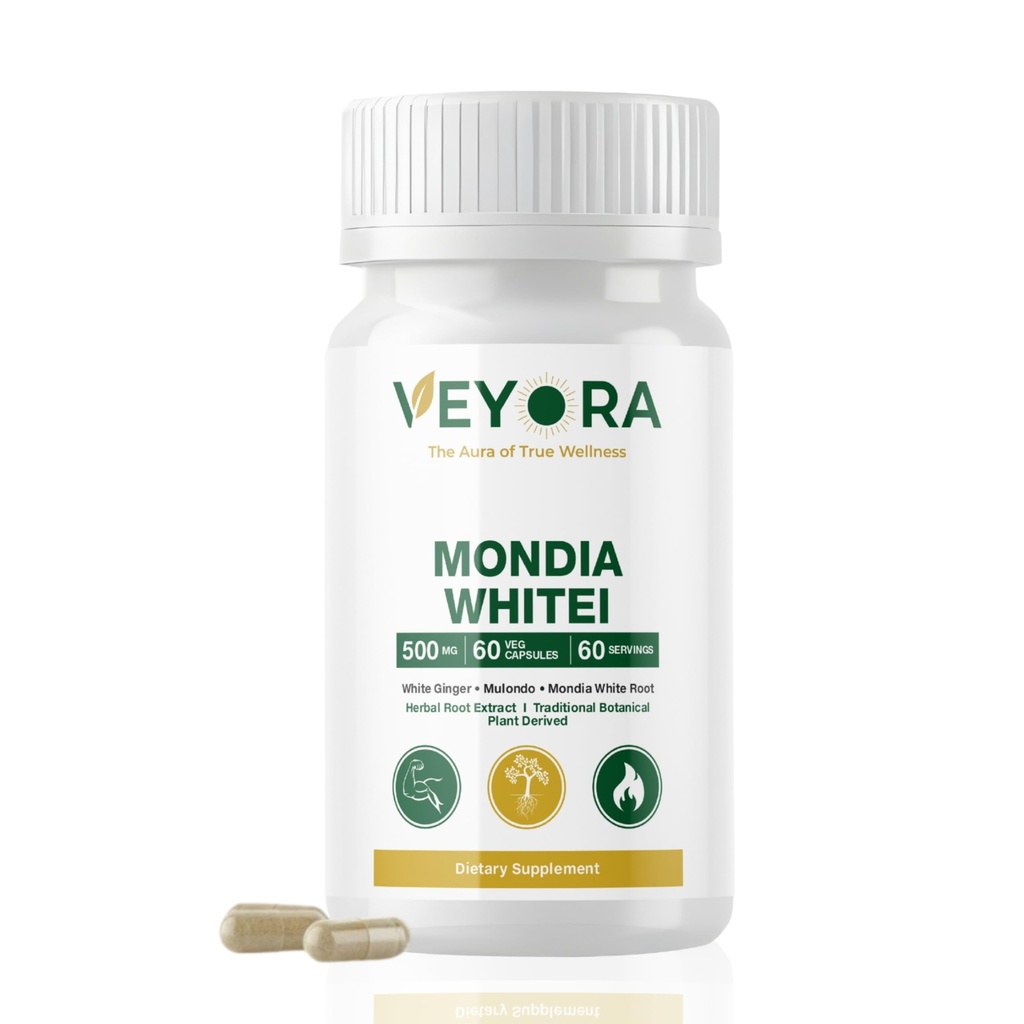 Mondia Whitei 500 mg | 60 Vegan Capsules | Pure White Ginger Root Extract | Herbal Plant-Based Clean Label