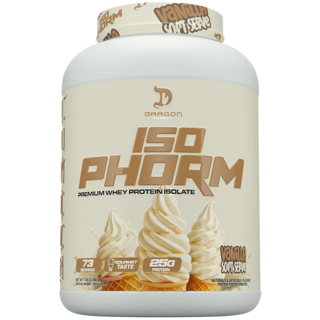 DRAGON PHARMA Isophorm, Hydrolized Whey Protein Isolate, Fast Absorption Premium Whey Protein, Maximize Recovery, Great Tasting, 25g Per Serving (5 lb, Vanilla Soft Serve)