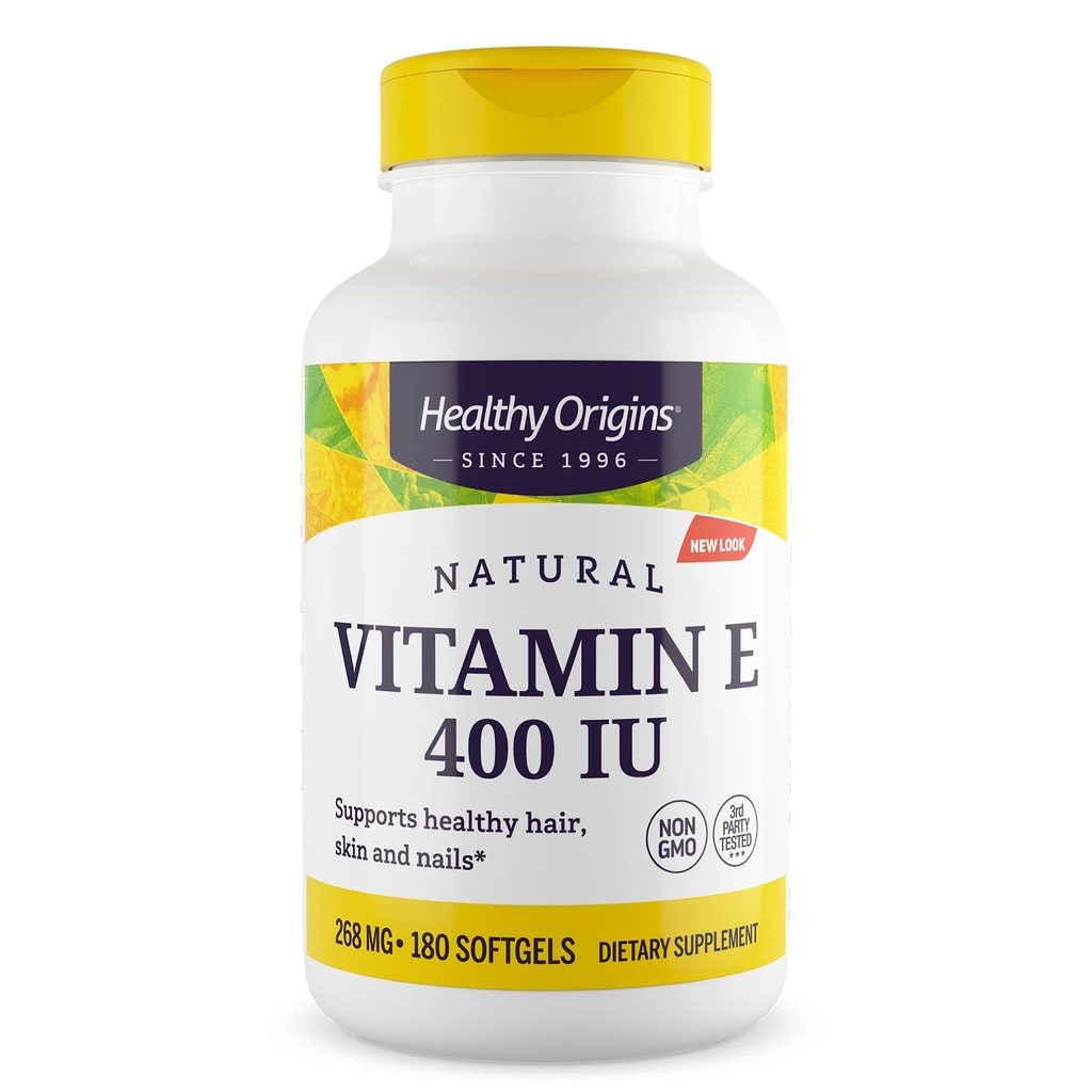 Gezonde oorsprong Vitamine E 400 IE (Natural, Non-GMO, Glutenvrij, Huidondersteuning, Cardiovasculaire Ondersteuning), 180 Softgels
