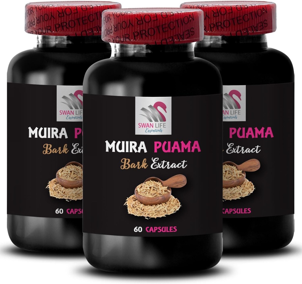 Balanced Energy Boost - MUIRA PUAMA BARK EXTRACT - Herbal Support, Dynamic Lift, Everyday Energy Source, Botanical Enhancement, Focus Power, Plant Synergy, Dagelijks opladen 3 Flessen 180 Capsules