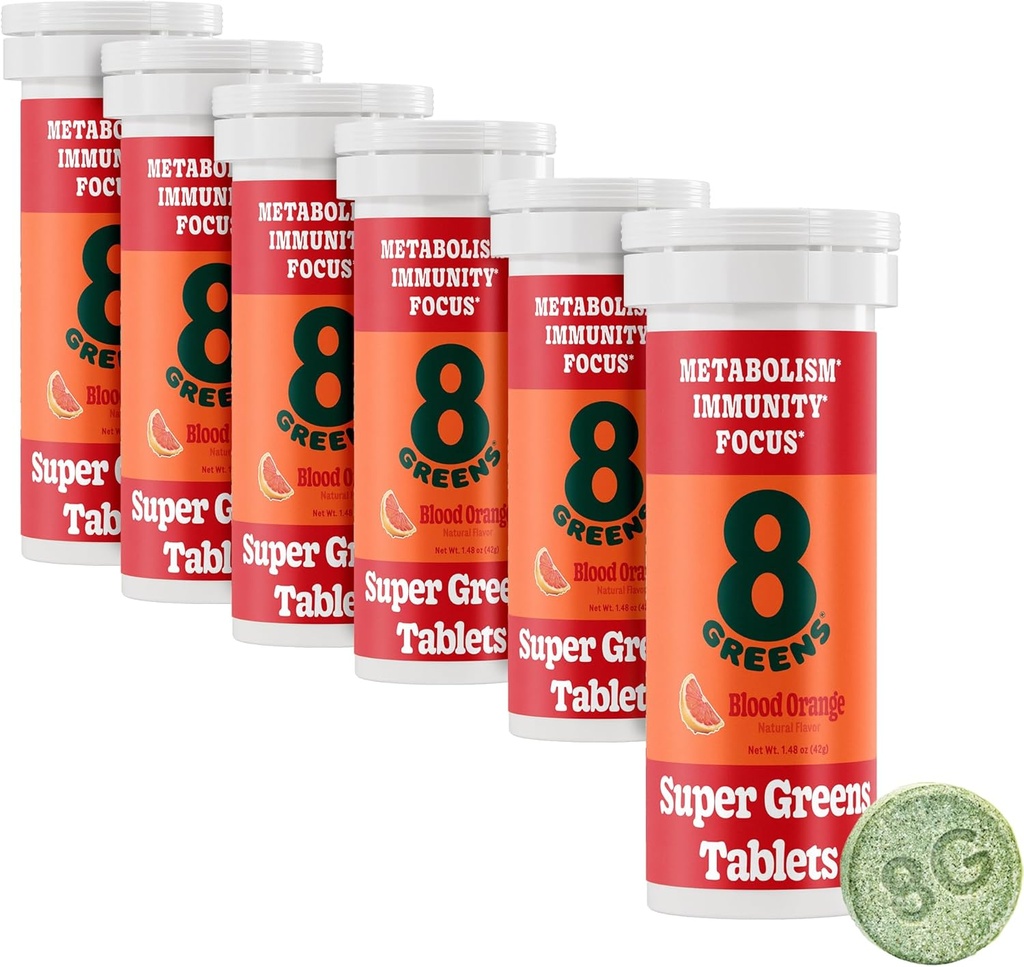 8Greens Supergreens Tabletten Supergroens Poeder Superfood Tablet, Metabolisme Immuniteit & Focus, Dagelijkse Groenen Bruistabletten, Organisch: Aloë Vera, Spirulina, Chlorella, Bloed Oranje, 60 Serven