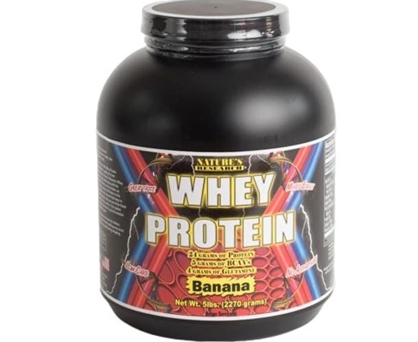 Natures Research 100% Whey Protein 5lbs jug Banana 75 Servings 24 Grams Premium Whey Protein Powder