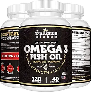 Solomon WISDOM Omega 3 Visolie - Dieetsupplement voor gezond hart en hersenen - 120 Zachte Gel Capsules met hoge EPA 1200mg & DHA 900mg - Burpless, Odorless met natuurlijke citroensmaak