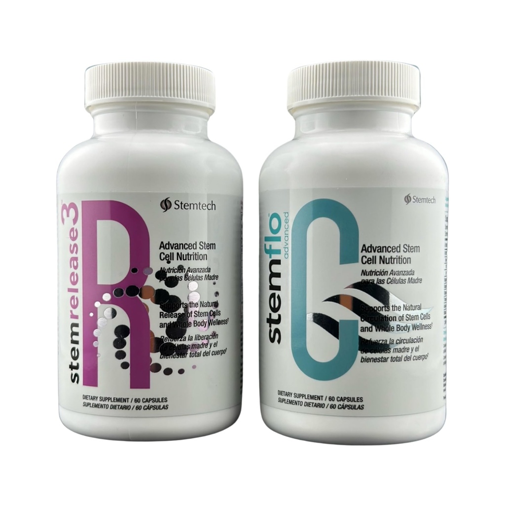 StemRelease3 & StemFlo Combo Pack | Supports Stem Cell Renewal, Circulation, Detox & Cardiovascular Health | with SE3, Fucoidan, Curcumin, AFA Extract & Enzymes | 30 Servings