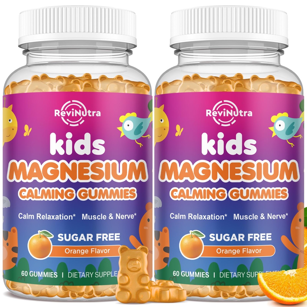 2 Pack Calm Magnesium Gummies for Kids - Magnesium Glycinate Supplement for Sleep, Brain, Immune & Bone Health - Great Tasting Magnesium Gummies for Adults & Kids - Sugar Free Orange