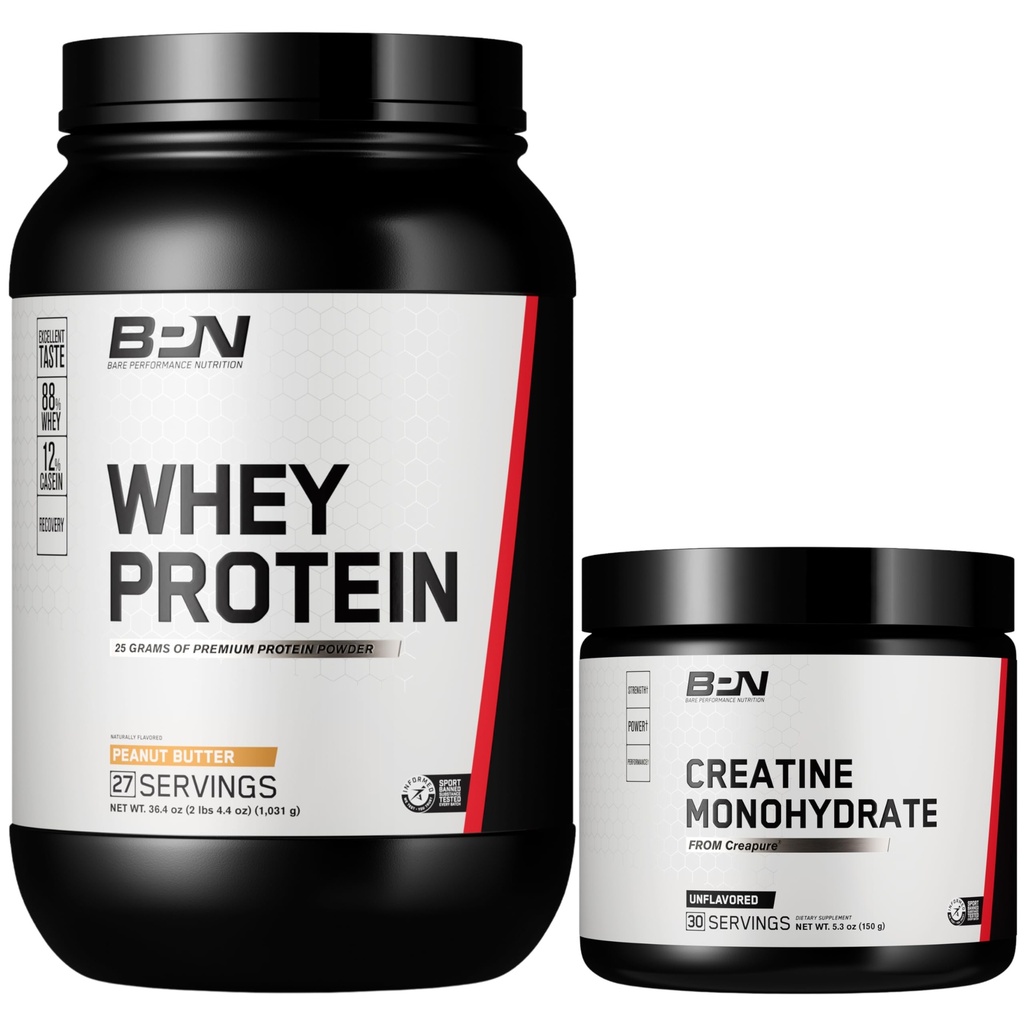 BARE PERFORMANCE NUTRITION BPN Whey Peanut Butter Protein + Creatine 30 Serving Bundle