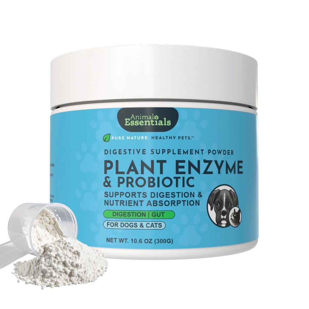 Animal Essentials Plant Enzyme & Probiotics - Probiotics & Digestive Enzymes for Dogs & Cats, Natural Daily Gut & Digestion Support Supplement for Pets, Plant Based - 10.6 oz