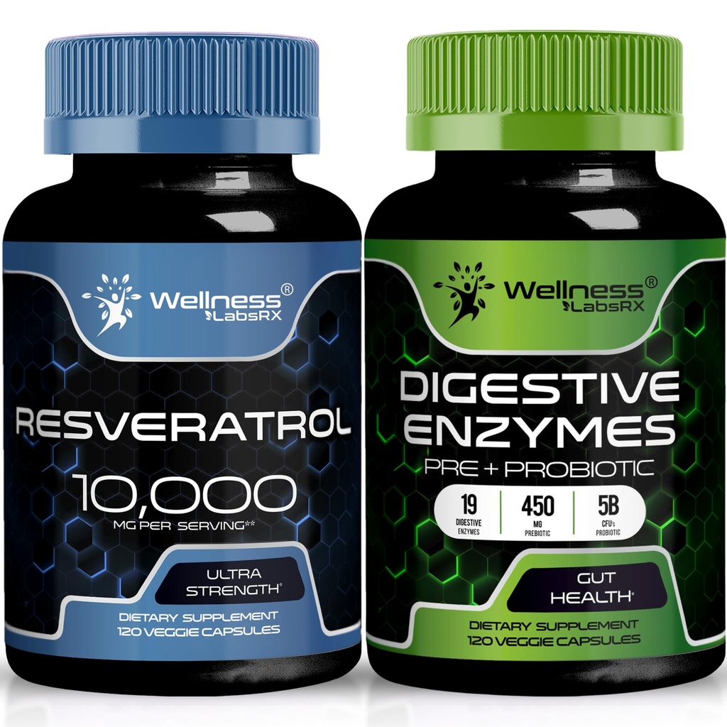 WELNESS LABSRX Resveratrol Capsules 10.000mg - Digestieve enzymen 450mg