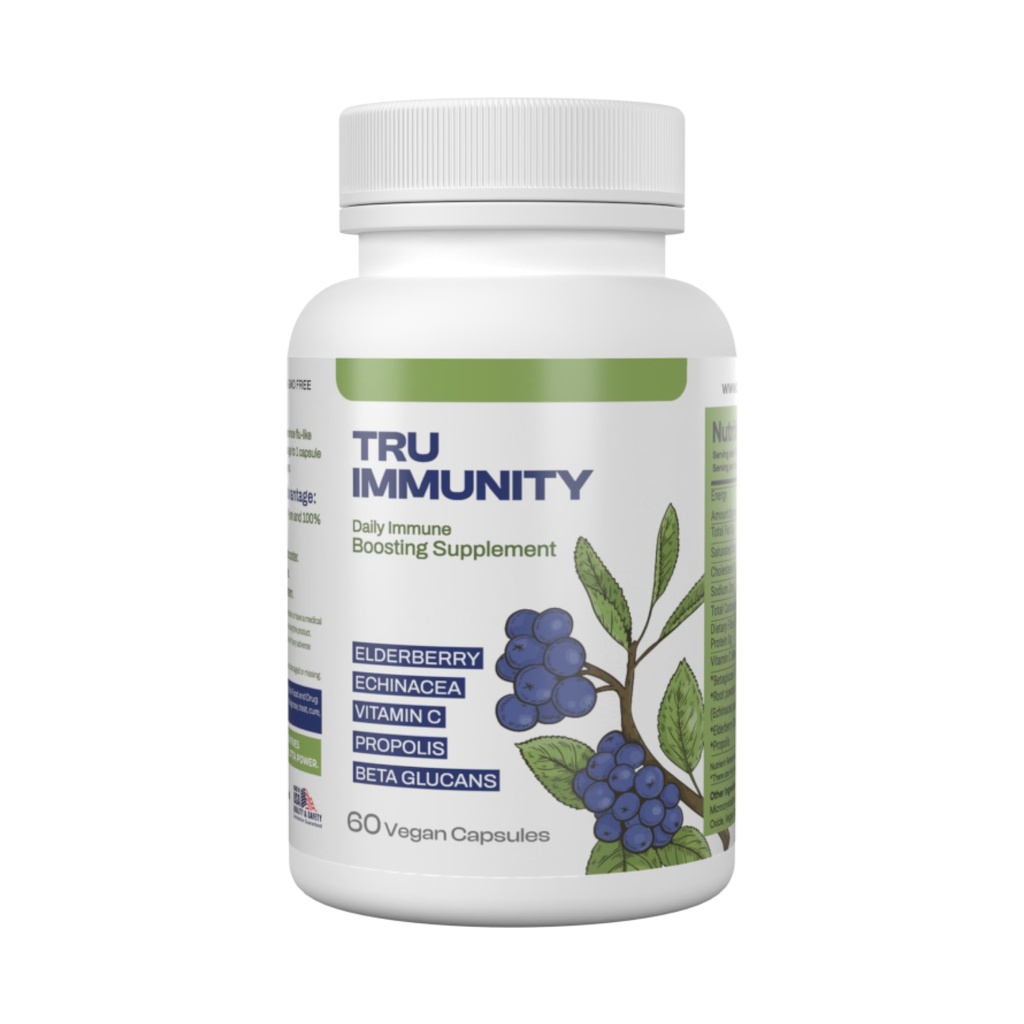 Tru Immunity Boost, Immuun Support Supplement, Immuun Booster Vitaminen voor Volwassenen met Vlierbes, Echinacea, Vitamine C, Propolis en Beta Glucans, 60 Vegan Capsules