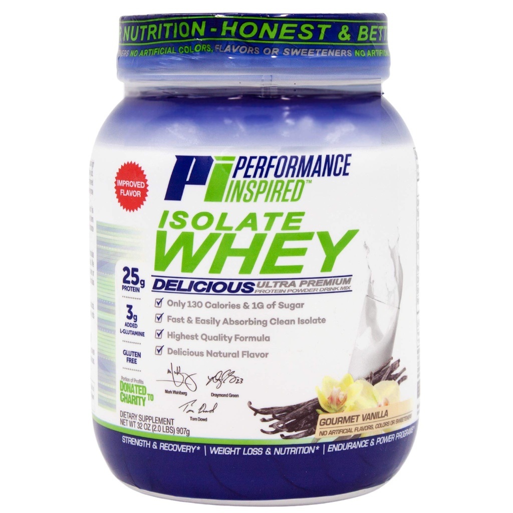 Performance Inspired Nutrition Isolate Whey Protein Powder - All Natural - 25G - Fast Absorbing & Clean - Added L-Glutamine - Contains BCAAs - Vanilla - 2lbs