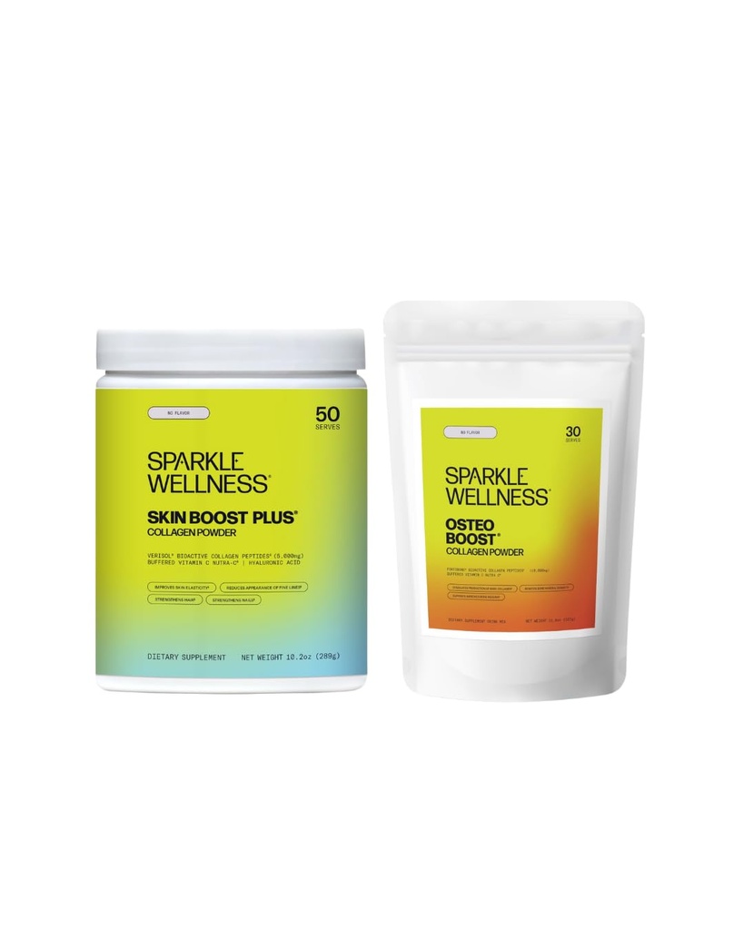 Sparkle Wellness Skin Boost Plus (No Flavor) [50-Serves] & Bone Mineral Boost (No Flavor) [30-Serves] | Collagen with VERISOL and FORTIBONE to Improve Skin, Hair & Nail Health & Support Bone Health