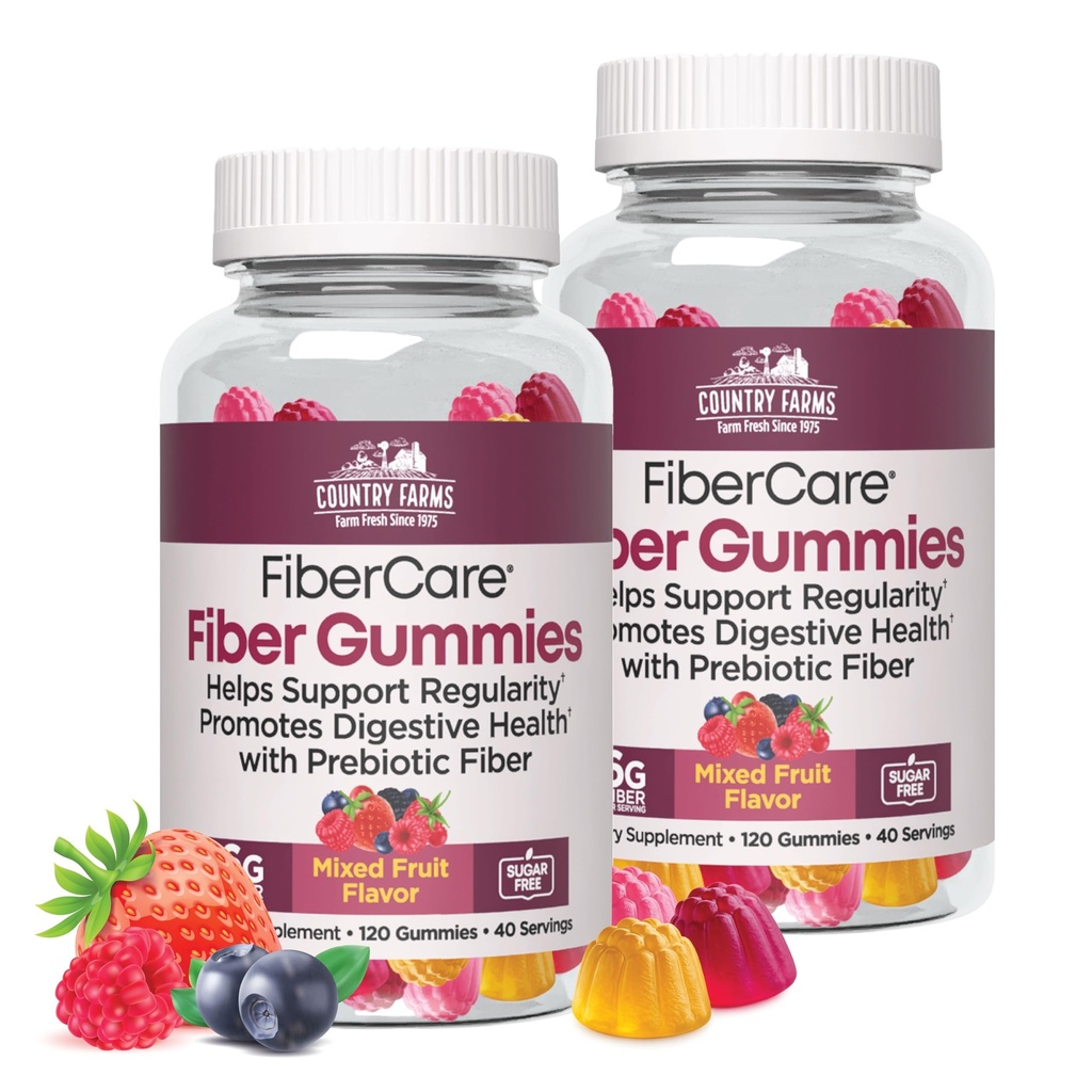 Country Farms Fiber Care Prebiotic Gummies, 6g of Fiber Per Serving, FOS from Beets, Digestive Health, Supports Regularity, Mixed Fruit Flavor
