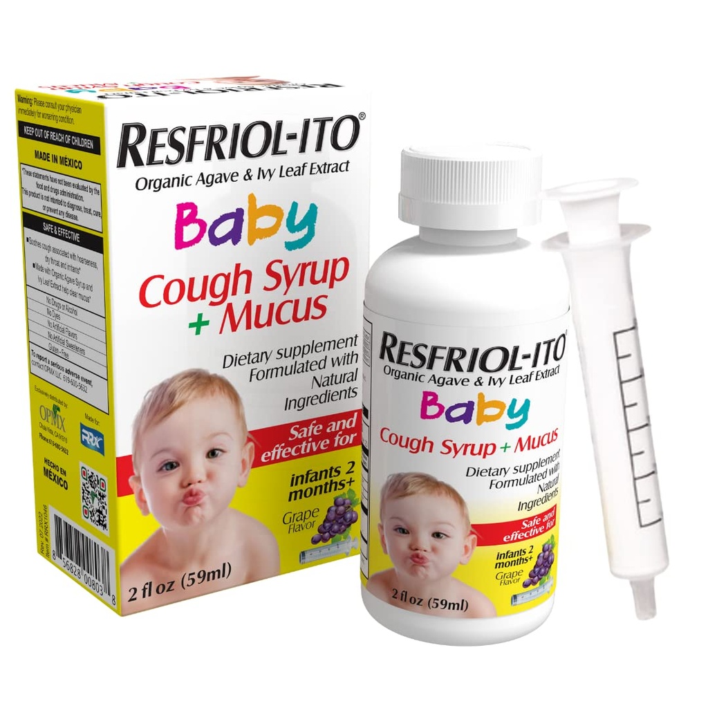 Resfriolito Baby Cough Syrup + Mucus 2 fl oz Infants 2 Months and Older, Natural Grape Flavor with Organic Agave, 2 Fl oz Bottle