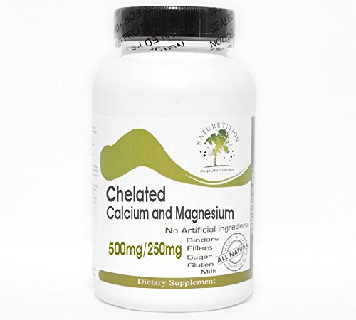 Chelated Calcium 500mg and Magnesium 250mg ~ 200 Capsules - No Additives ~ Naturetition Supplements