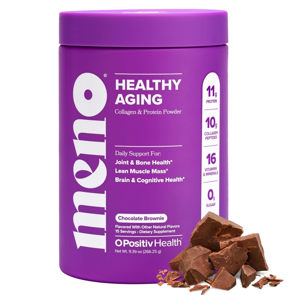 MENO Healthy Aging Collagen & Protein Powder – Support Joint & Bone Health, Lean Muscle Mass, Cognition, Skin & Hair Health – Whey Protein & Collagen – Chocolate Brownie Flavor - 15 Servings