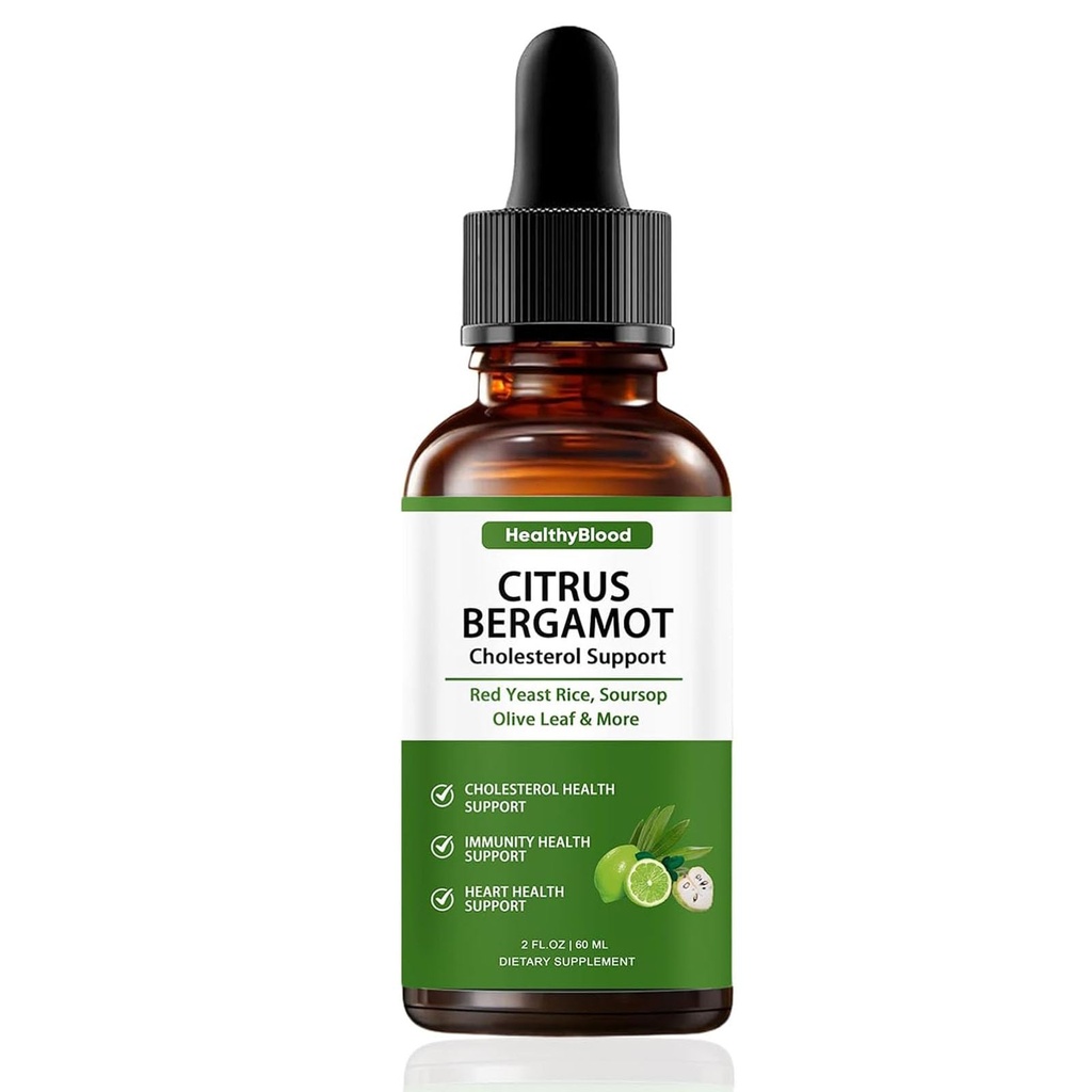 Citrus Bergamot Liquid Drops, Botanical Blend with Citrus Bergamot, Red Yeast Rice, Garlic & Olive Leaf Formula, Natural, Non-GMO, Vegan, 2 fl oz