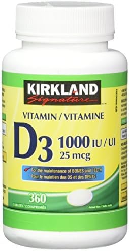 Kirkland Vitamin D3 25mcg 1000 IU, 360 Tablets, Vitamin D Supplement for Bone, Teeth, Muscle and Immune Health Support, Premium Packaging